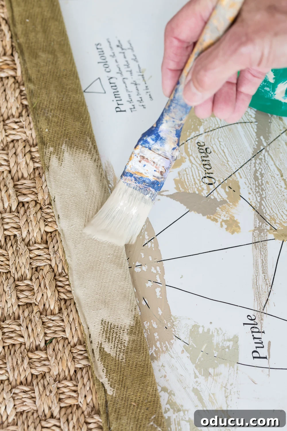 How to paint the border on a rug a new color using chalk paint.
