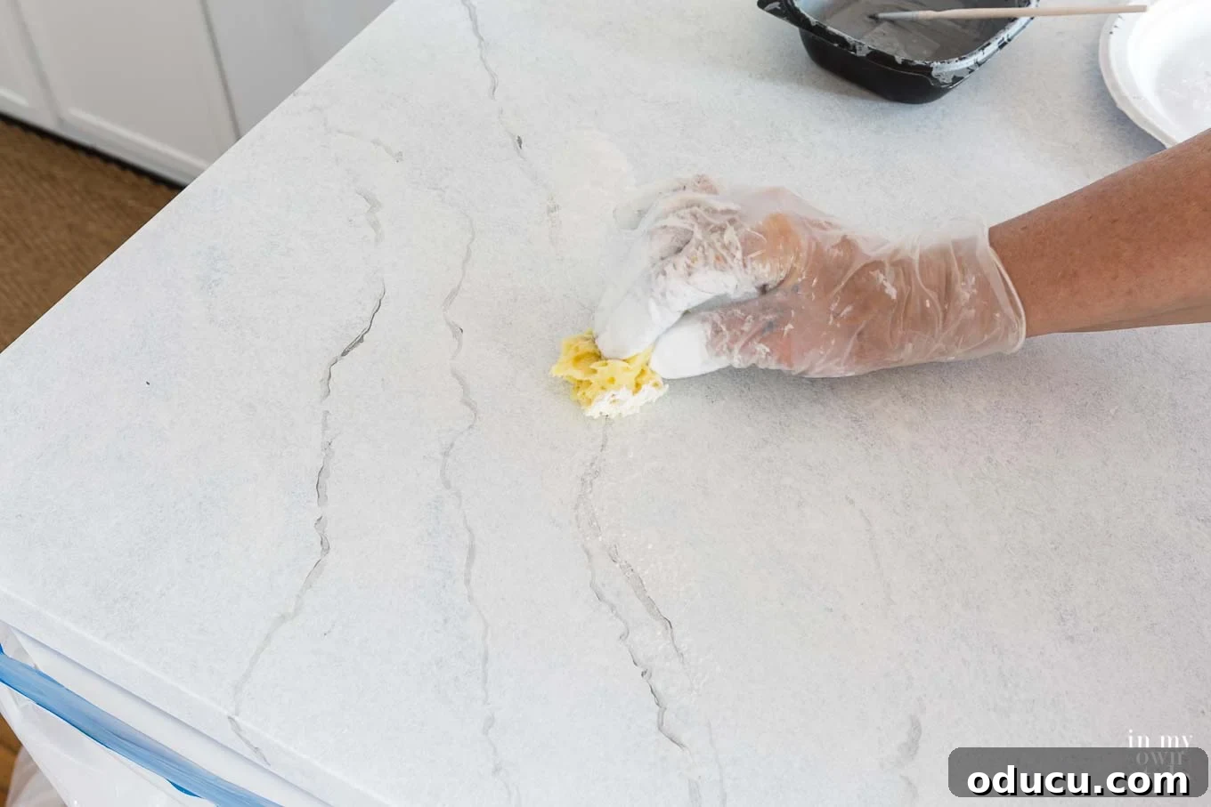 Still Relevant 12 DIY painted marble countertops with veining, mimicking Carrara marble