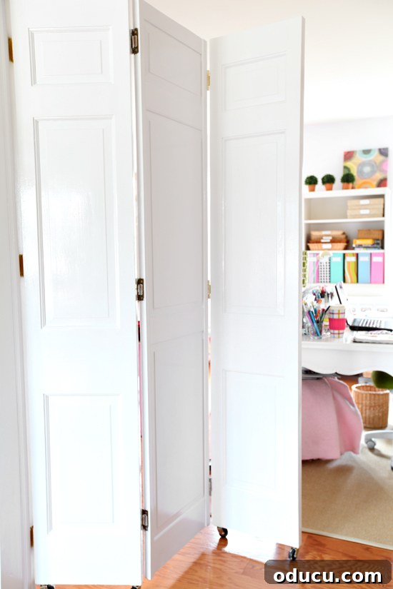 Still Relevant 23 After image of DIY Rolling Door Tutorial for Bifold doors, transformed into a high-gloss rolling door