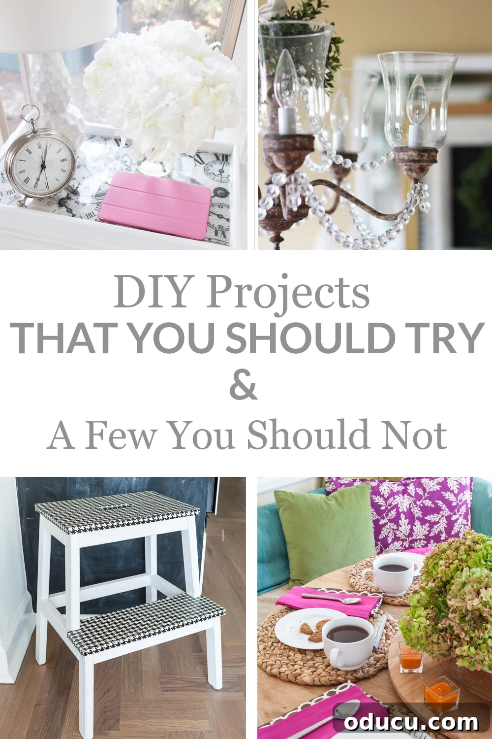 Still Relevant 28 4 images of highly recommended DIY projects that you should try: painted furniture, staircase, banquette, and painted countertops.