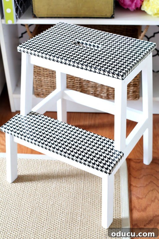 Still Relevant 4 Houndstooth duct tape IKEA stool makeover after completion