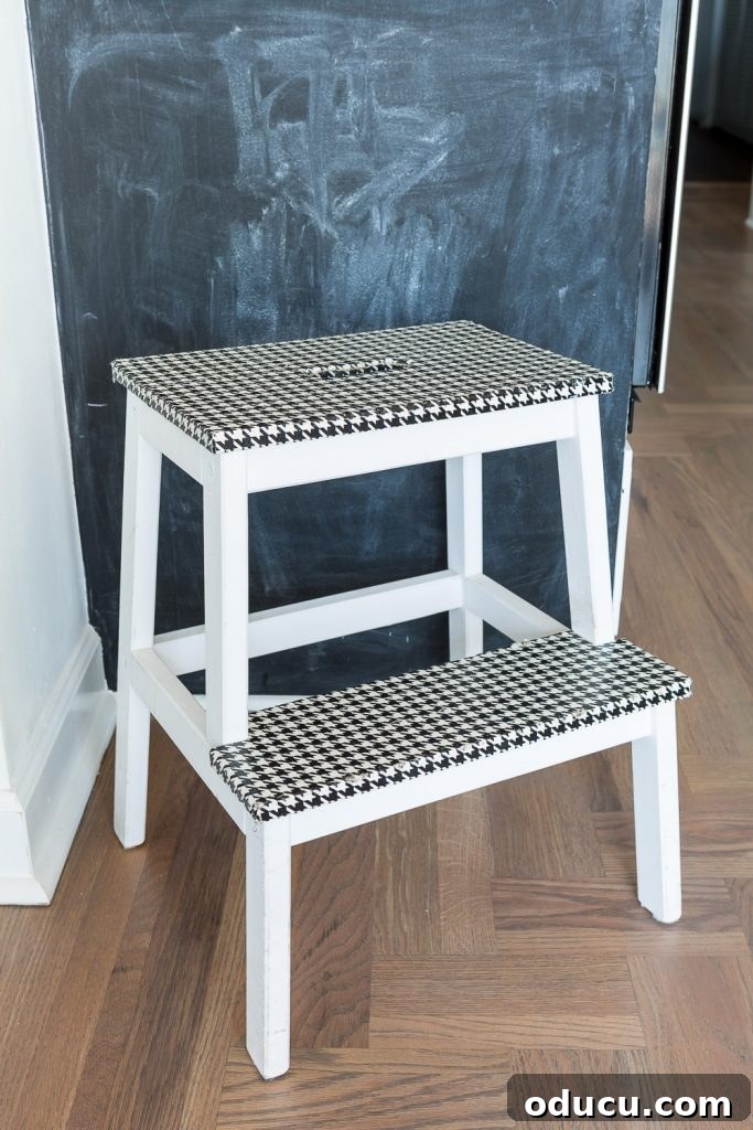 Still Relevant 5 IKEA stool makeover still looks good after many years, covered with duct tape