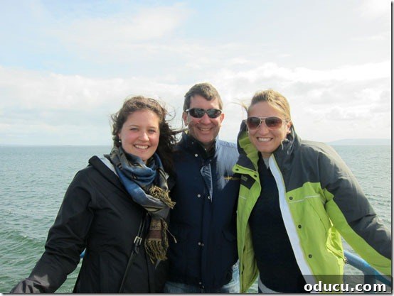 Ireland-Salthill-in-Galway Dad and daughters enjoying the view from the Salthill diving platform in Galway