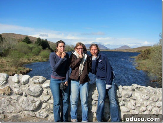 Ireland-Quiet-Man-Bridge--- Family posing playfully on The Quiet Man Bridge in Connemara