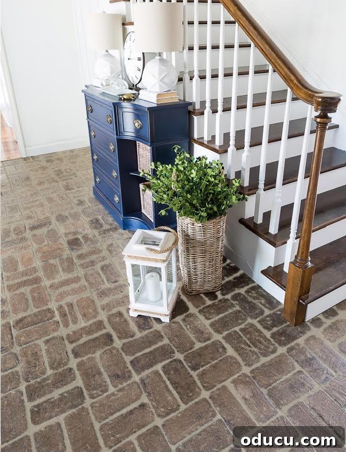 My $14 Whitewashed Brick Floor Makeover 5 How my brick floor in foyer could look