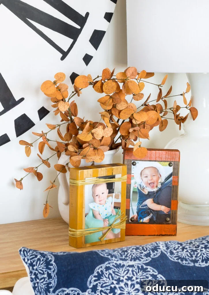 Fall tabletop wood block photo holders on table