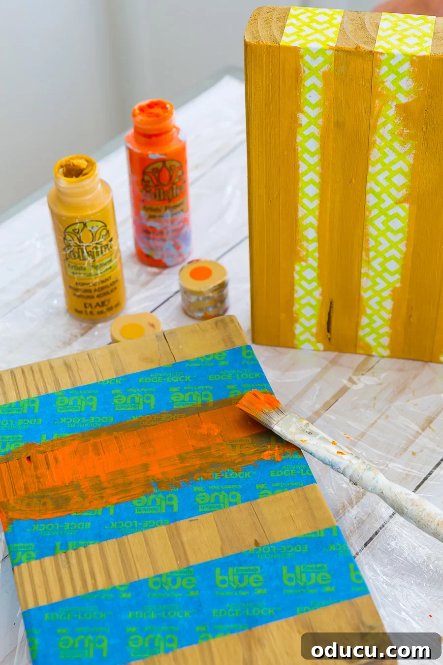 How to paint stripes on a block of wood to make a photo frame