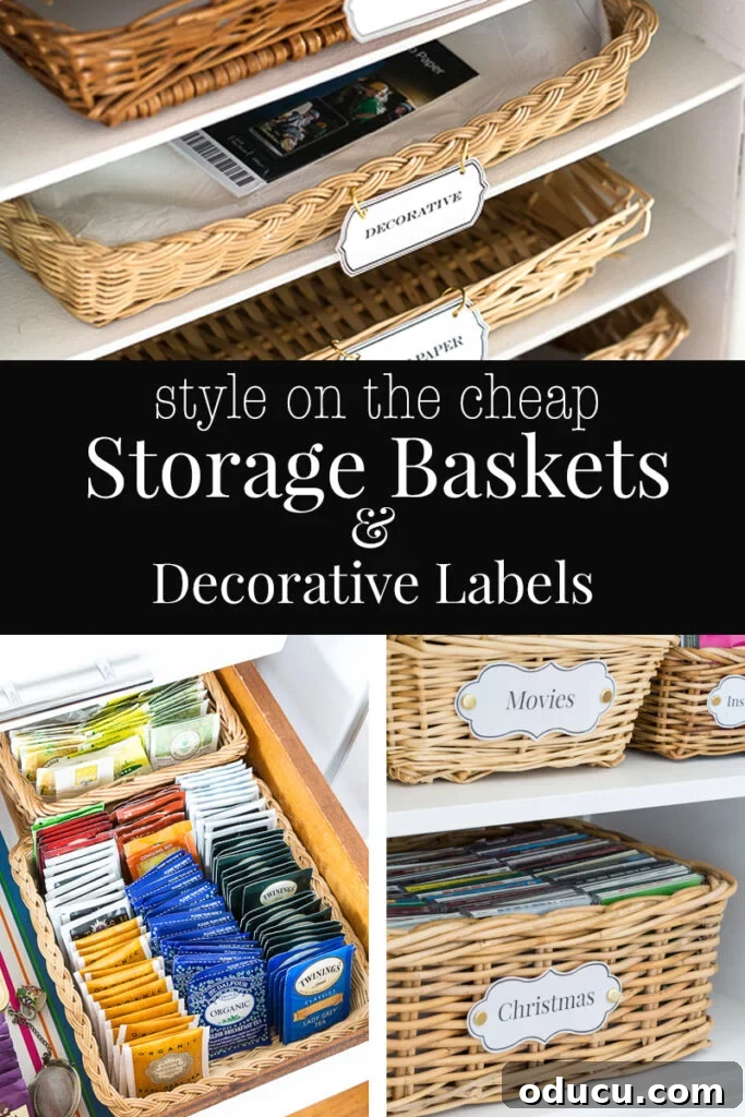 Chic Storage Without the Splurge 19 How to transform basic baskets with handles into decorative storage baskets.
