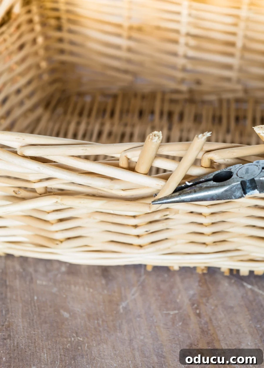Chic Storage Without the Splurge 10 taking apart a thrift store basket so it can be used as decorative storage