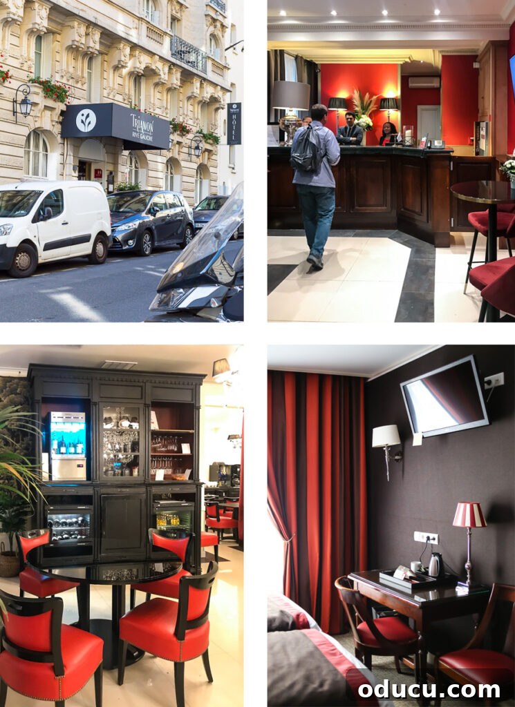 A welcoming entrance to Hotel Trianon Rive Gauche, an excellent and affordable hotel in the Latin Quarter near the 5th arrondissement of Paris, close to major attractions.