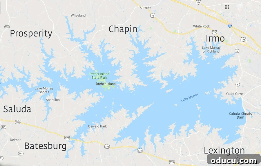 The Undeniable Magic of Living on Lake Murray in SC 3 Detailed Map of Lake Murray SC, highlighting its vastness