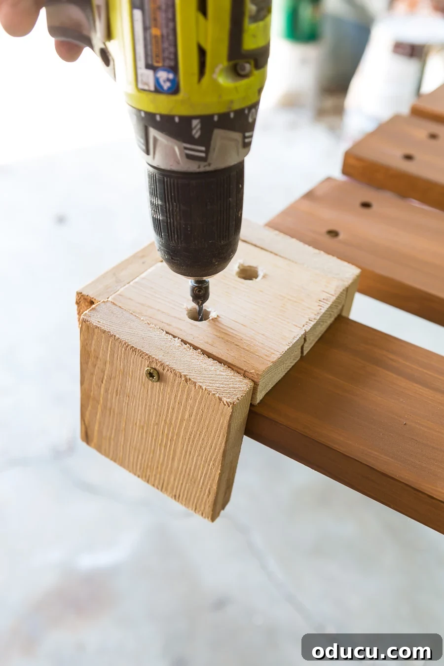 How to make a jig so you can evenly drill holes in wood slats to keep them in line, ensuring a polished look.