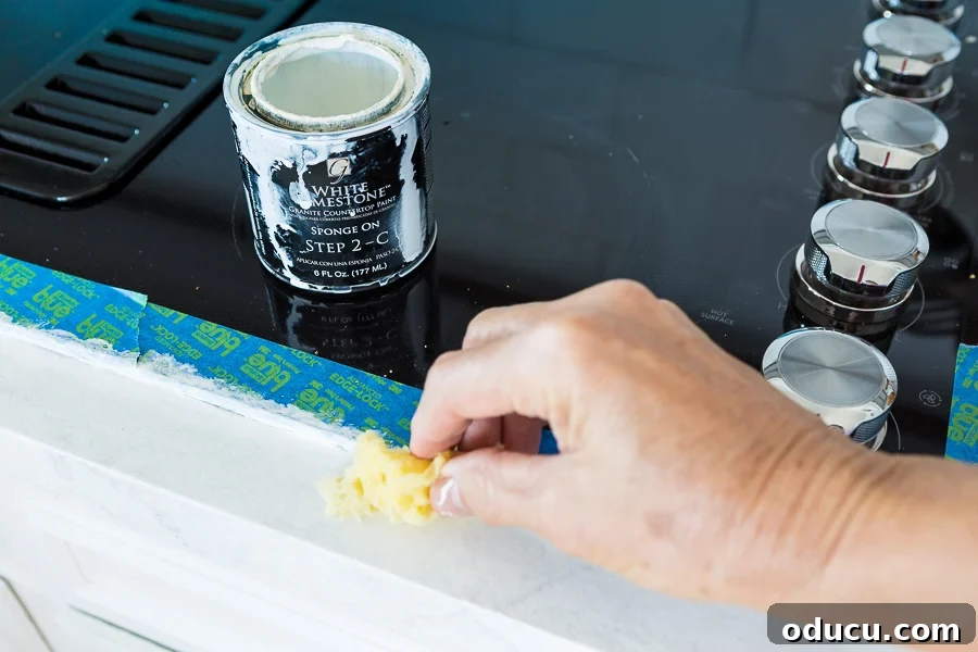 Flawless Finish: Repairing Painted Kitchen Counter Scratches and Dings 13 How to fix a painted kitchen countertop. Use a sea-sponge to blend the paint for a seamless finish.