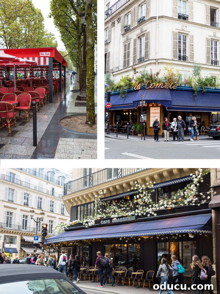 Ascending Paris's Masterpiece 11 A classic Parisian cafe with outdoor seating, embodying the city's vibrant street life and culinary scene.
