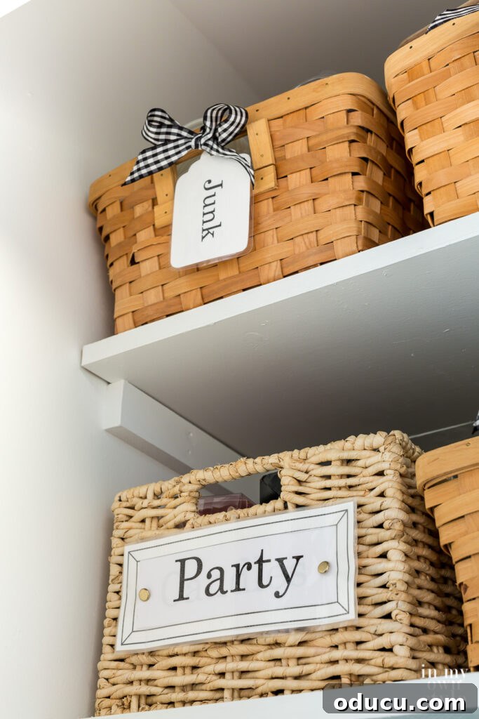 Why Primer Is Essential For Painting Over Stained Paint 16 Organizing small items inside a closet in baskets with free printable labels for easy identification.