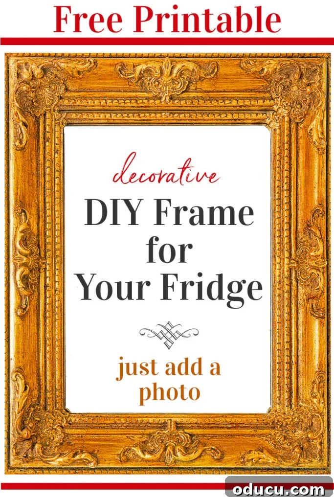 Free printable DIY frame for the fridge, demonstrating how to add magnets and a photo for a customized display.