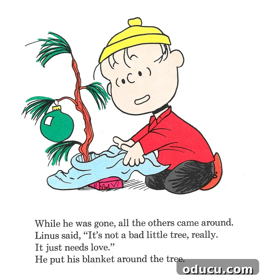 What's Your Go-To Christmas Tree Skirt or Collar 2 Linus from Charlie Brown's Christmas putting his blanket around the forlorn little tree in a stand.
