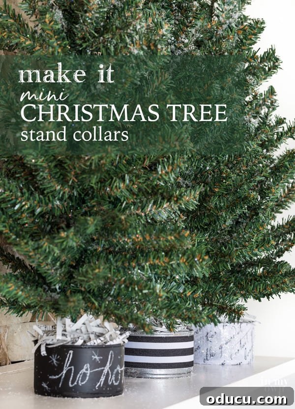 What's Your Go-To Christmas Tree Skirt or Collar 8 3 mini Christmas trees with black and white stand collars lined up in a row on a table