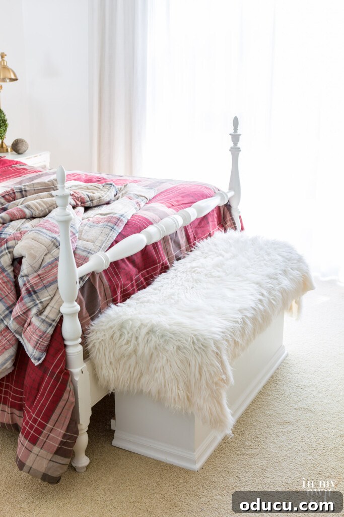 Spare Room to Serene Sanctuary 5 Guest bedroom with cozy fur throw at the end of the bed, enhancing comfort and luxury.