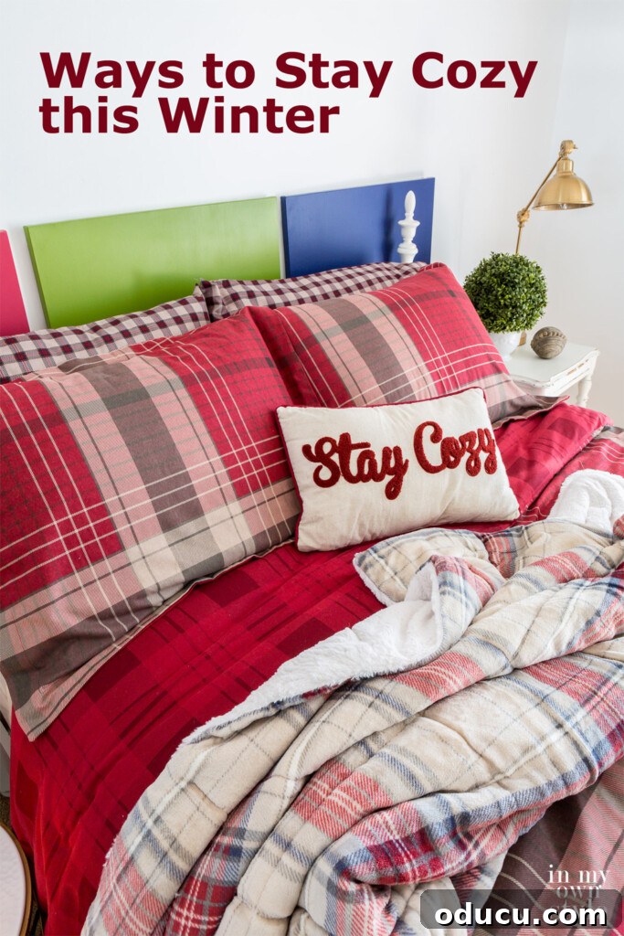 Spare Room to Serene Sanctuary 9 How to stay cozy this winter with warm plaid sheets and comforter, offering ultimate bedroom comfort.