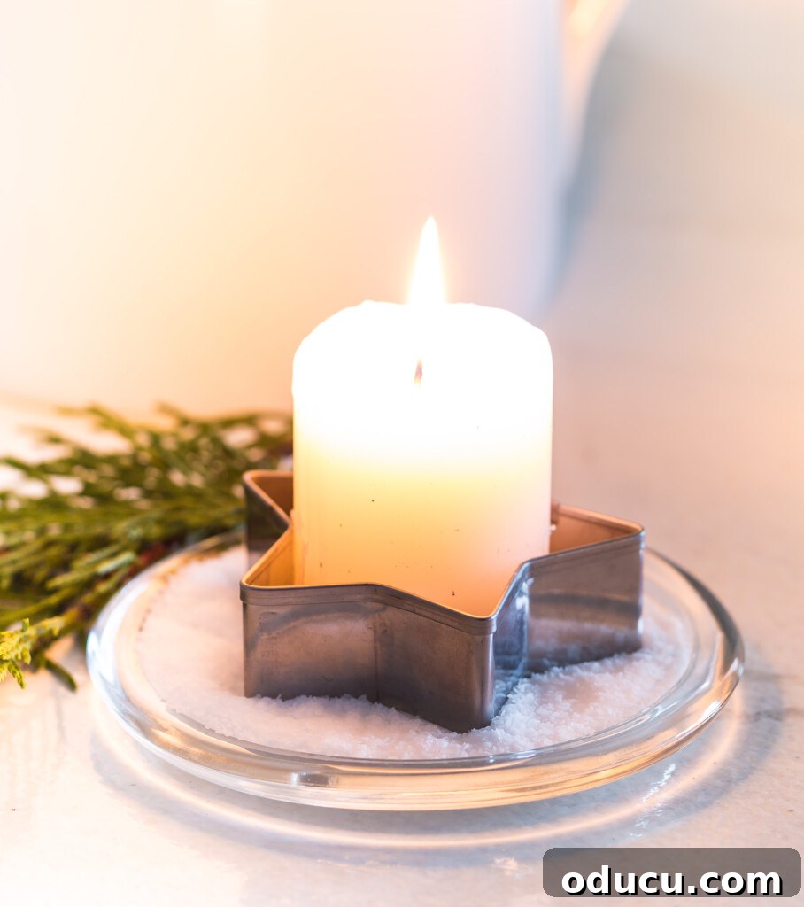 Quick Christmas Home Decor Hacks When Time is Tight 12 Star shaped cookie cutter used as a votive candle holder for Christmas