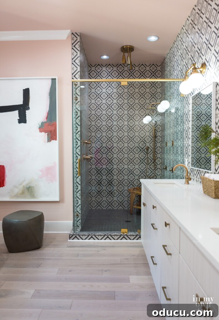 HGTV Dream Home 2020 Revealed 17 The luxurious and spacious master bath at the HGTV Dream Home, featuring elegant Chelsea Linen cabinets and tasteful hardware