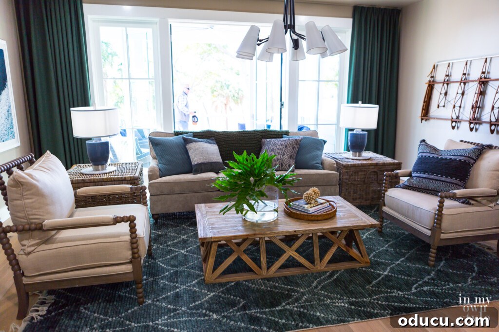 HGTV Dream Home 2020 Revealed 21 The comfortable and stylish media room at the HGTV Dream Home, decorated in warm taupes, browns, and teal for a cozy atmosphere
