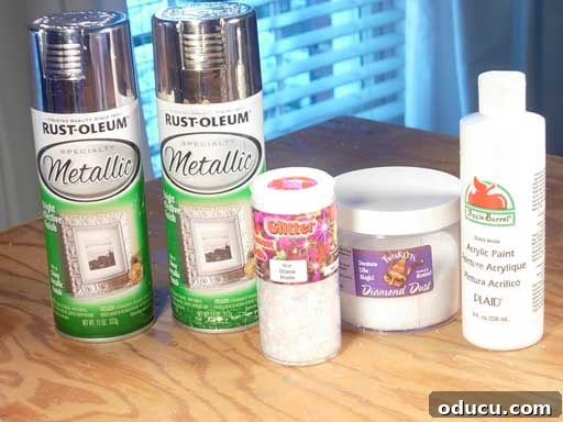 DIY Christmas Ornament Bowl Supplies: Paint, Glitter, and More Essential materials for creating a stunning DIY ornament bowl centerpiece