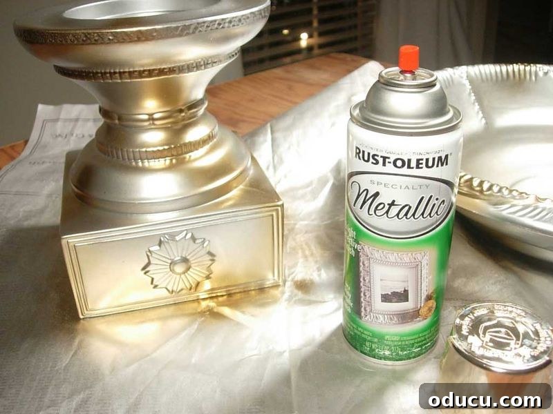 Creating a Two-Tone Metallic Finish for Christmas Decor Base piece spray painted with a subtle gold accent