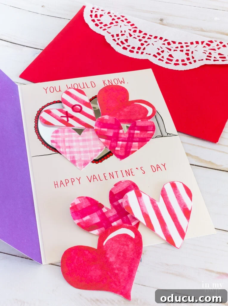 Valentine Card making idea using a free printable of watercolor hearts.