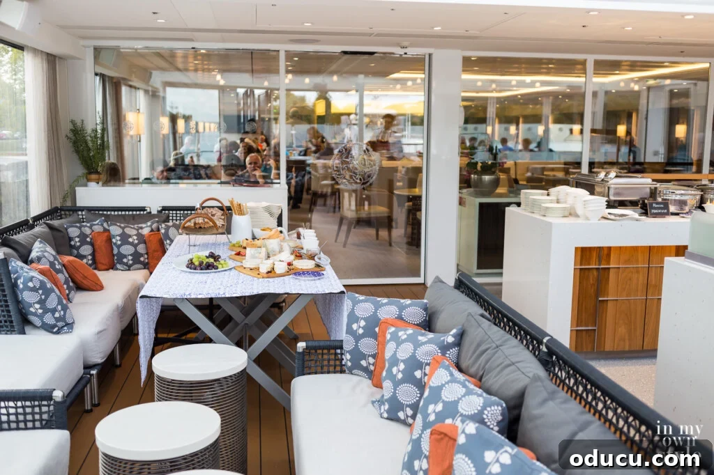 An Iconic Viking Journey Along the Seine 9 The bow lounge area of the Viking River Cruise ship, providing panoramic views.