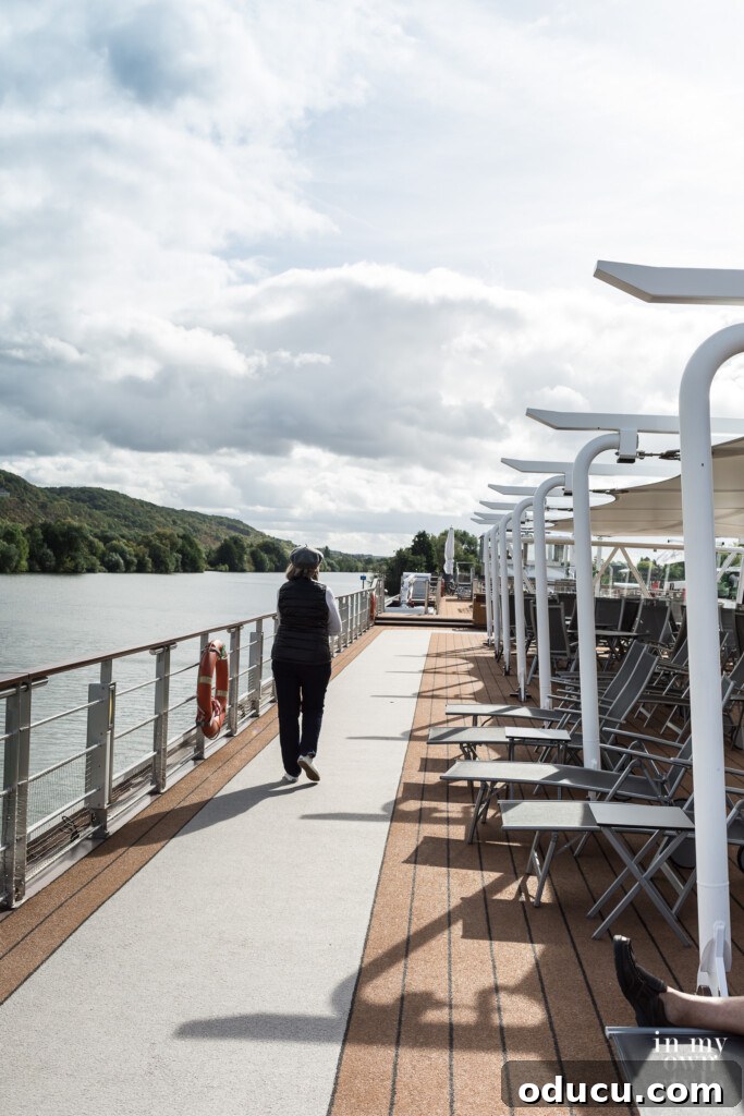 A Viking Voyage on the Seine 12 Walking along the top of a Viking River Cruise Longship on the Seine in France.