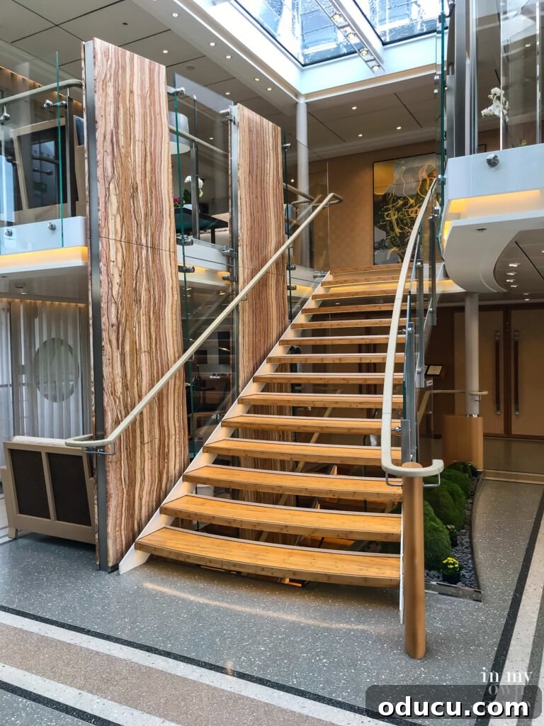 A Viking Voyage on the Seine 6 Open wood Staircase in main area of the the ship