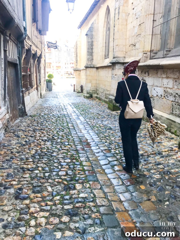 Seine Serenity A Viking River Cruise Through France 15 17th Century Cobblestone street with sewage area in center.