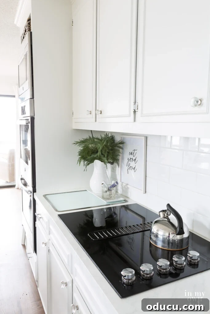 How One Reader Sparked My Kitchen Transformation 10 Small kitchen counter with glass cutting board in-set into counter.