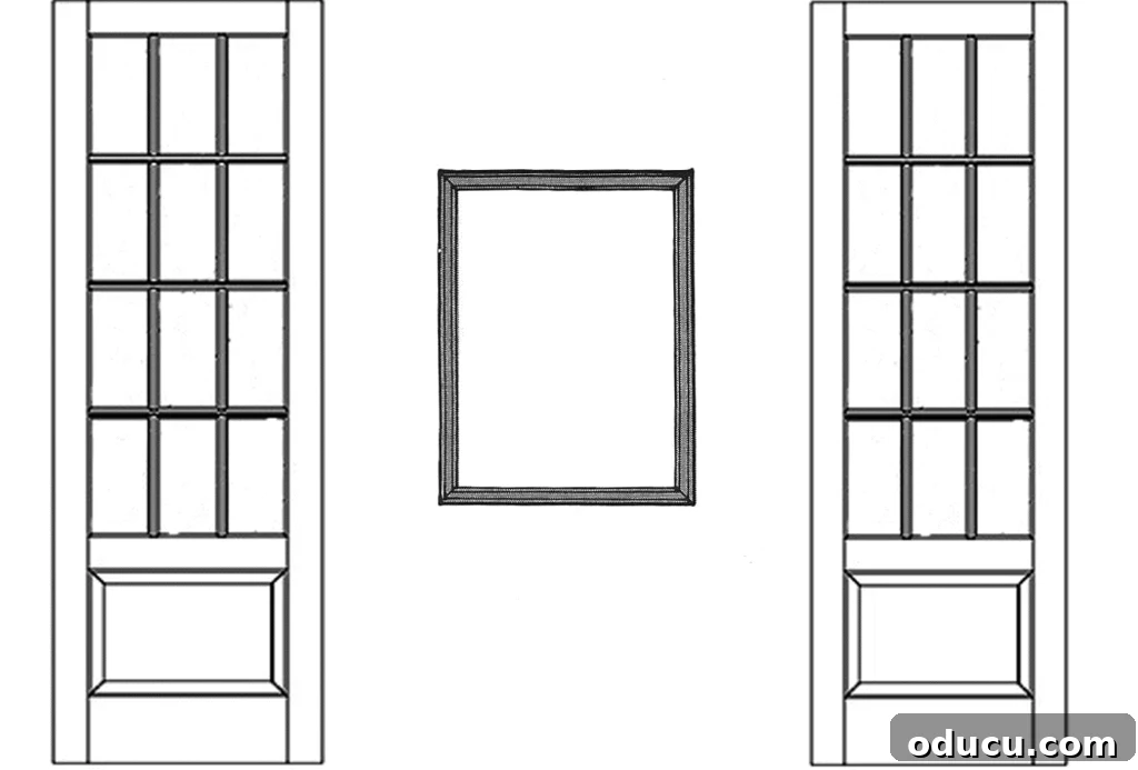 Curate Your Walls Like a Pro 12 A vertically hung rectangular mirror perfectly fitting a narrow wall space between two windows, demonstrating best art shapes.