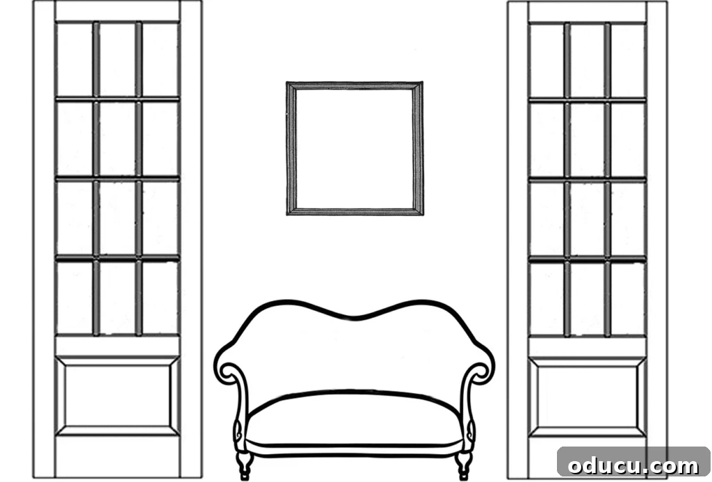 Curate Your Walls Like a Pro 18 A square mirror placed on a wall above a sofa, analyzing how high on a wall to hang art for best visual appeal.