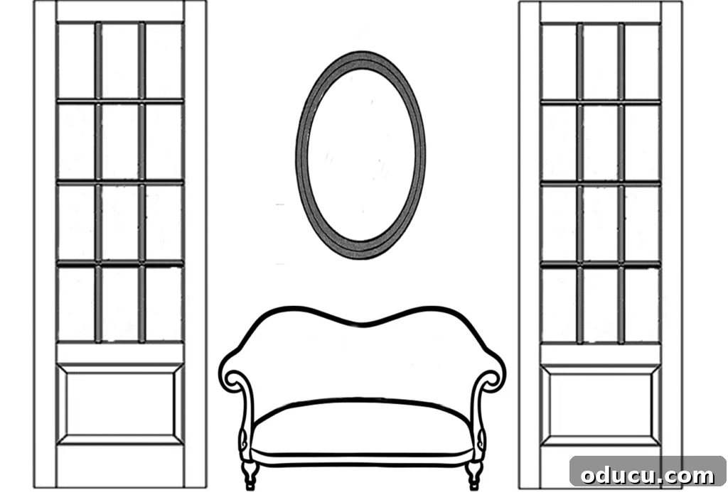 Curate Your Walls Like a Pro 20 A vertical oval mirror hung above a sofa with a curved top, perfectly complementing the furniture's shape.