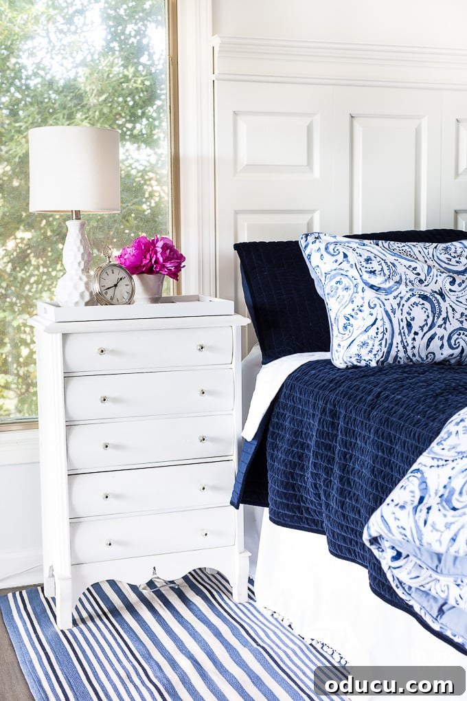 Tray Chic: Stylish Solutions for Every Corner 18 Blue and white decorated master bedroom.