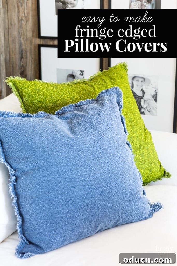 Crafting Custom Pillow Fringe 14 Budget-friendly DIY fringe for a pillow, made from the same fabric as the cover.