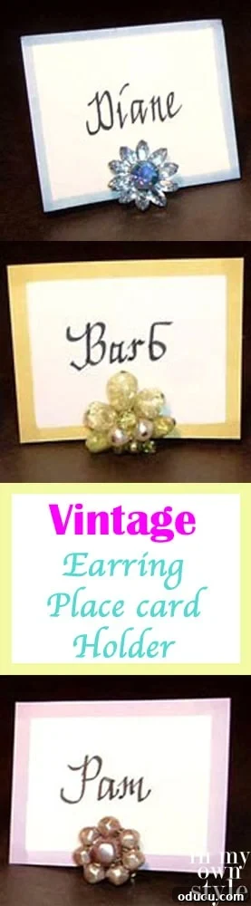 Heirloom Earring Place Card Stands 2 vintage place card holders using clip on earrings