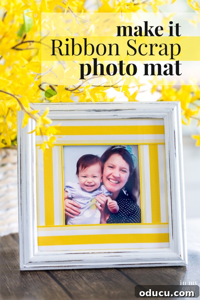 Give Your Phone Photos a Ribbony Edge 4 White and yellow ribbon mat DIY on a white photo frame showcasing a digital print