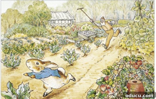 Rabbit Proof Flowers for Your Garden 6 An illustration of Mr. McGregor chasing Peter Rabbit out of his garden.