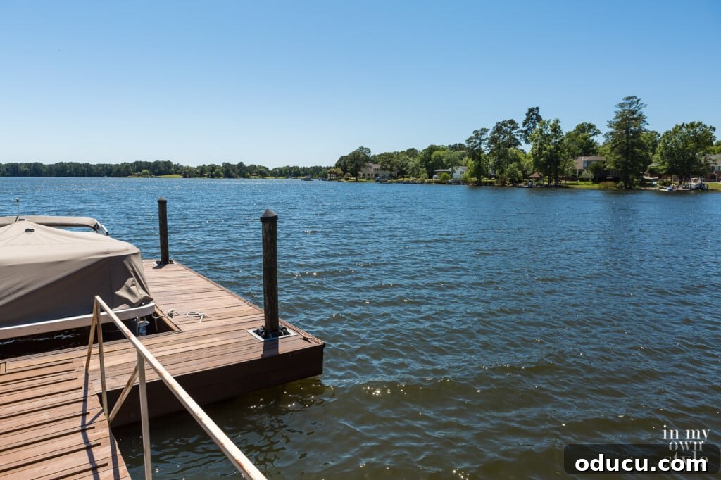 A Personal Reckoning 8 Boat tied up on floating covered on Lake Murray