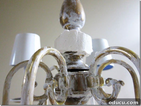 Smooth Spackle applied to the top section of the chandelier