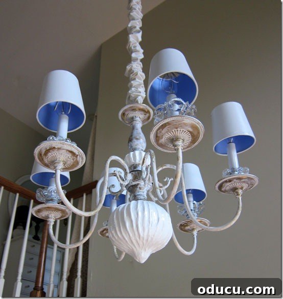 Close-up of the Spackled and painted chandelier