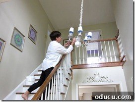 Close-up of working on the chandelier