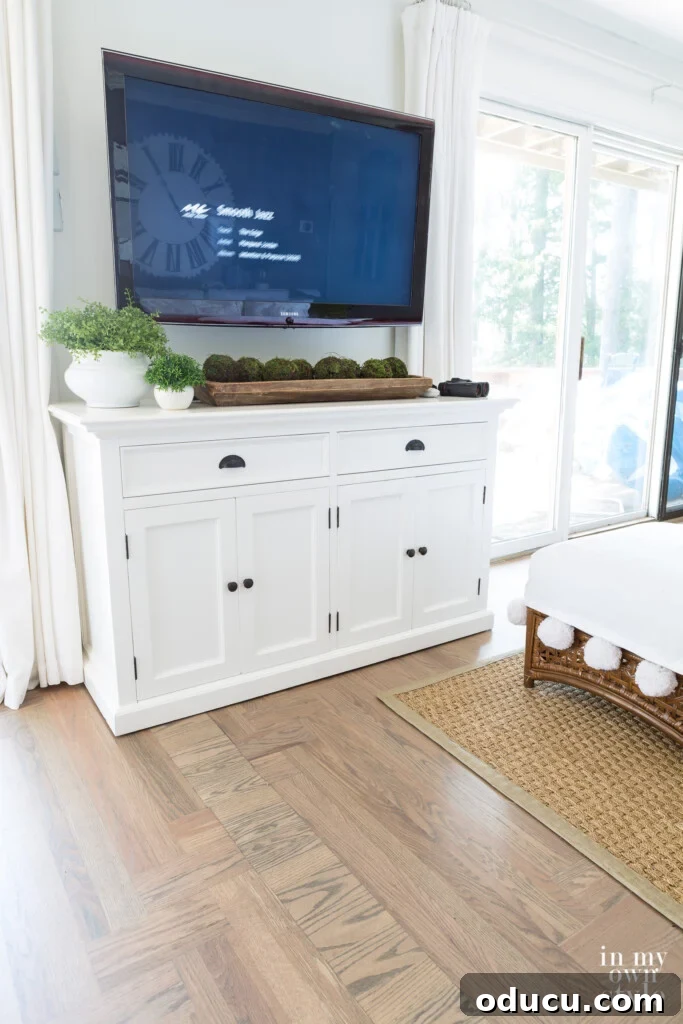 Effortless Summer Style 9 Living room with Bona refinished floor after one year.