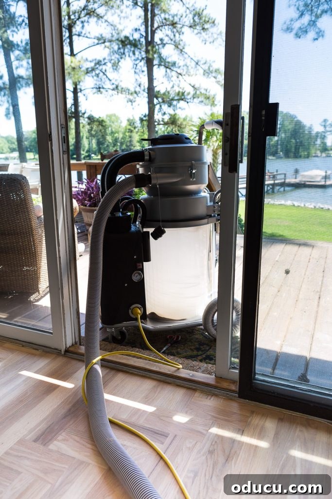 Effortless Summer Style 10 Bona dustless system being used in house floor refinishing project
