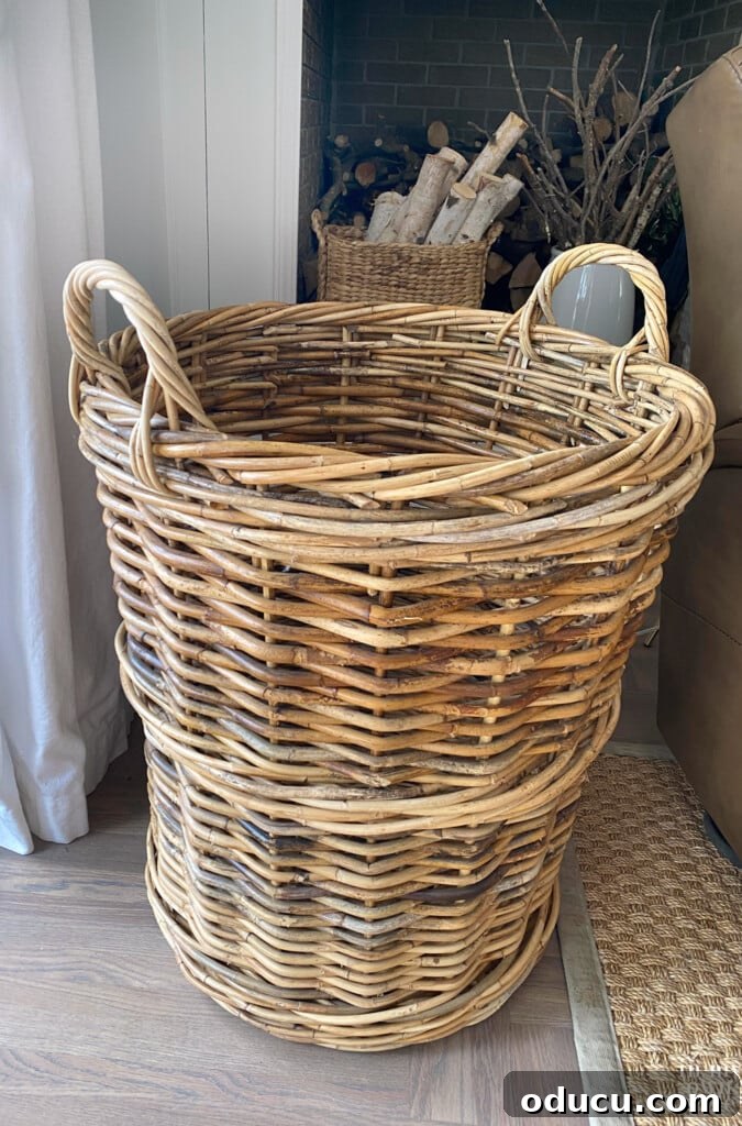 Transform Your Wicker Basket into a Stylish Side Table 3 Large wicker basket with handles ready to make into a unique side table for an arm chair.